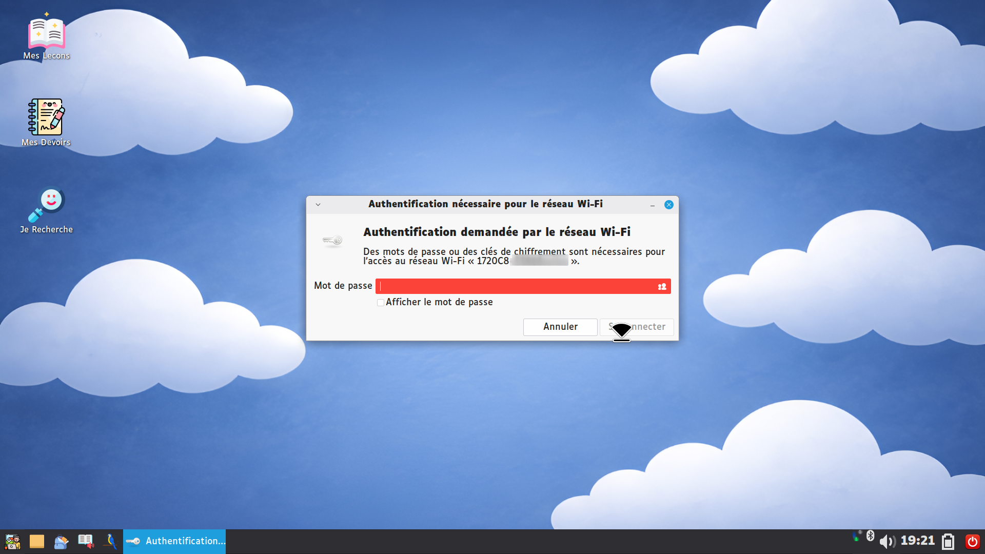 Saisie du mot de passe Wi-Fi